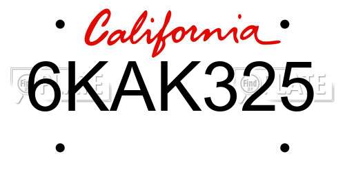 6KAK325 California License Plate