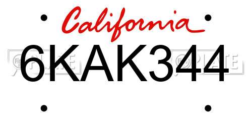6KAK344 California License Plate