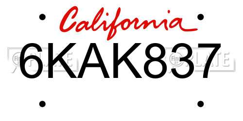 6KAK837 California License Plate