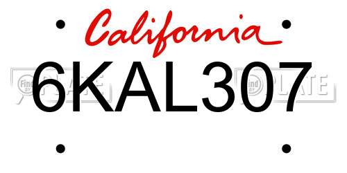 6KAL307 California License Plate