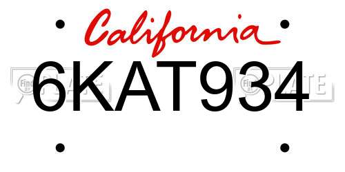 6KAT934 California License Plate