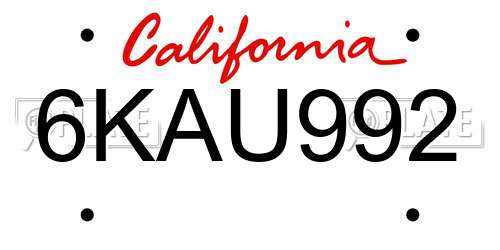 6KAU992 California License Plate