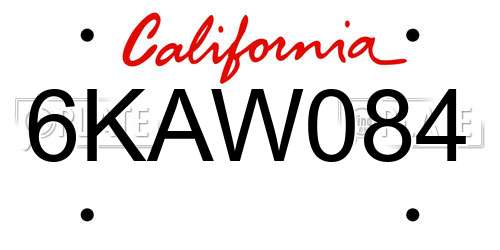 6KAW084 California License Plate