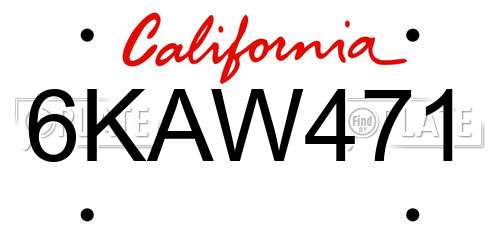 6KAW471 California License Plate