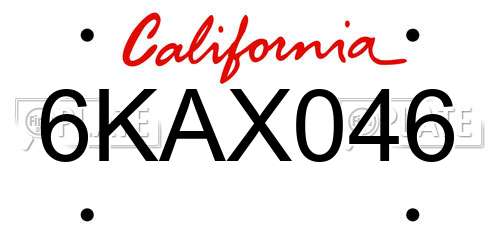 6KAX046 California License Plate