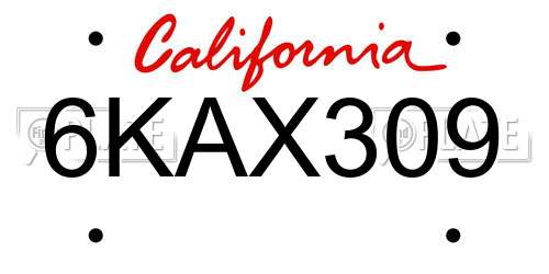 6KAX309 California License Plate