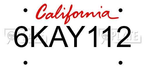 6KAY112 California License Plate