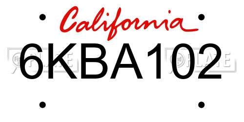 6KBA102 California License Plate