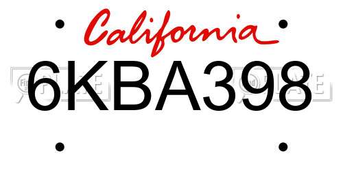 6KBA398 California License Plate