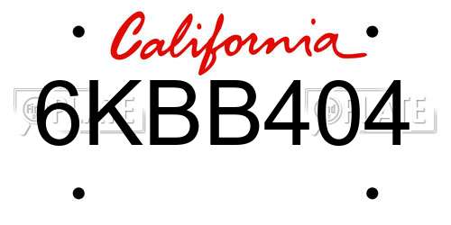 6KBB404 California License Plate