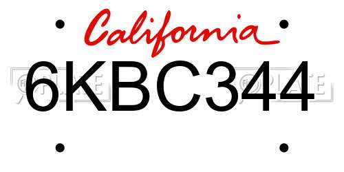 6KBC344 California License Plate