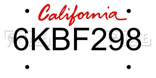 6KBF298 California License Plate