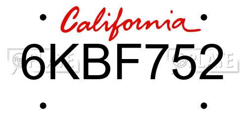 6KBF752 California License Plate