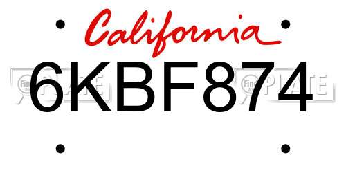 6KBF874 California License Plate
