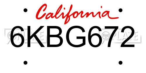 6KBG672 California License Plate