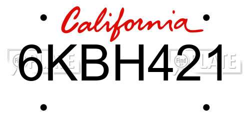 6KBH421 California License Plate