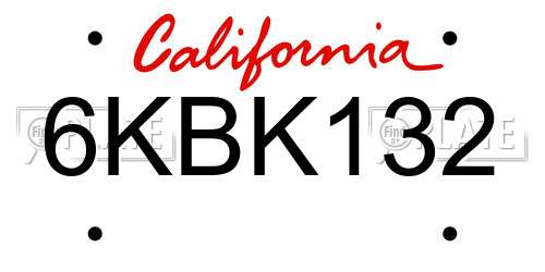 6KBK132 California License Plate