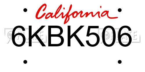 6KBK506 California License Plate
