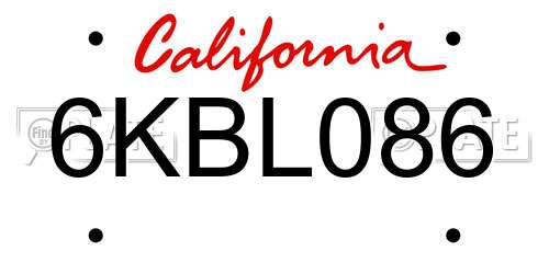 6KBL086 California License Plate