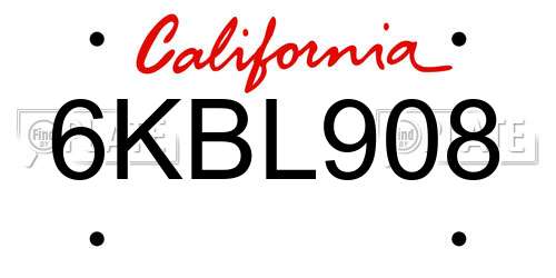6KBL908 California License Plate