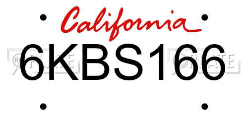 6KBS166 California License Plate