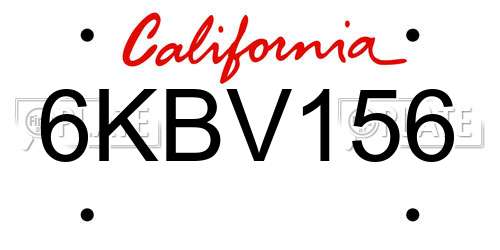 6KBV156 California License Plate