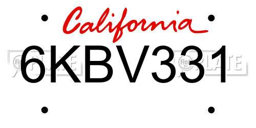 6KBV331 California License Plate
