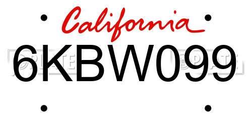 6KBW099 California License Plate