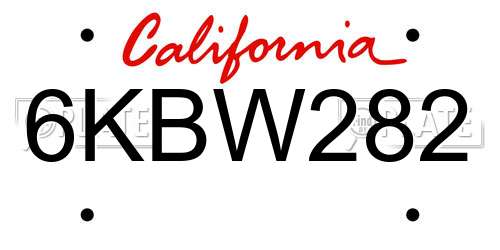 6KBW282 California License Plate