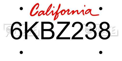 6KBZ238 California License Plate