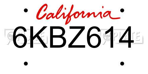 6KBZ614 California License Plate