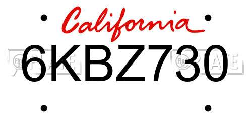 6KBZ730 California License Plate