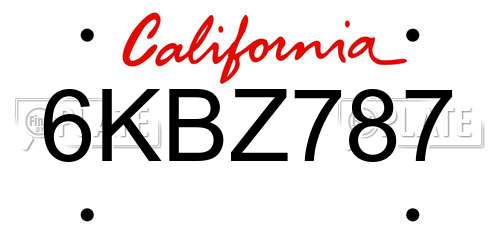 6KBZ787 California License Plate