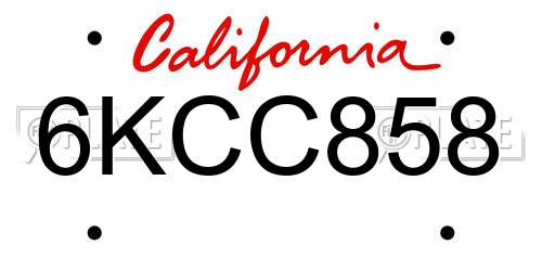 6KCC858 California License Plate