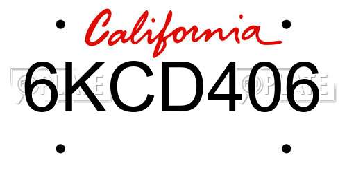 6KCD406 California License Plate
