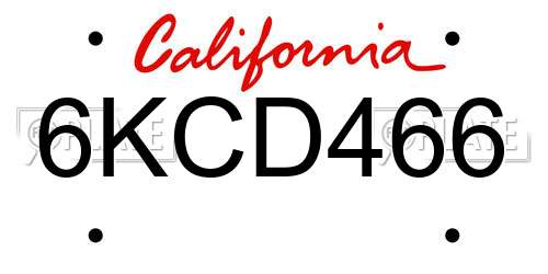 6KCD466 California License Plate