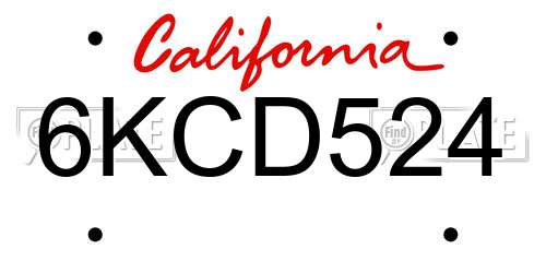 6KCD524 California License Plate