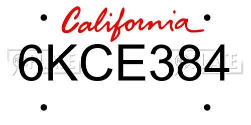 6KCE384 California License Plate