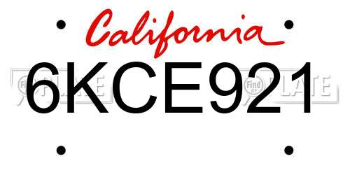 6KCE921 California License Plate