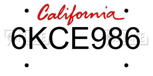 6KCE986 California License Plate