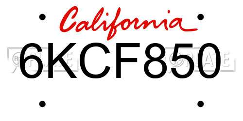 6KCF850 California License Plate