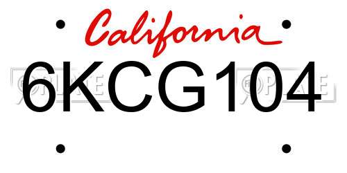 6KCG104 California License Plate