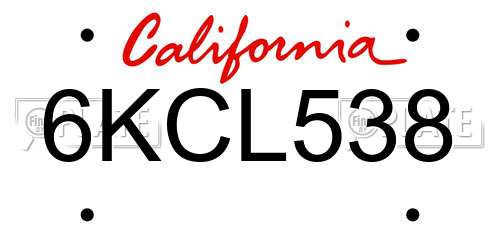 6KCL538 California License Plate