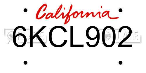 6KCL902 California License Plate