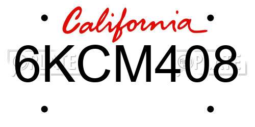 6KCM408 California License Plate