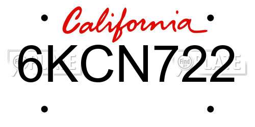 6KCN722 California License Plate