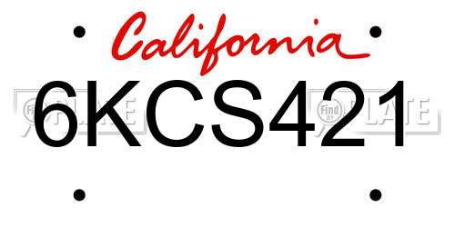 6KCS421 California License Plate