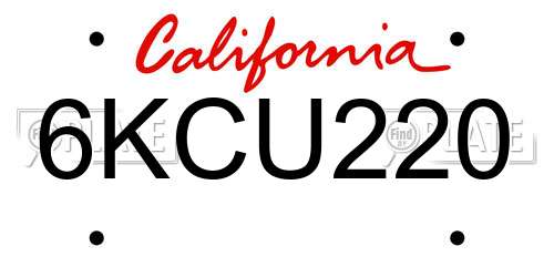 6KCU220 California License Plate