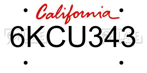 6KCU343 California License Plate
