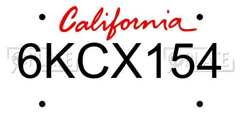 6KCX154 California License Plate